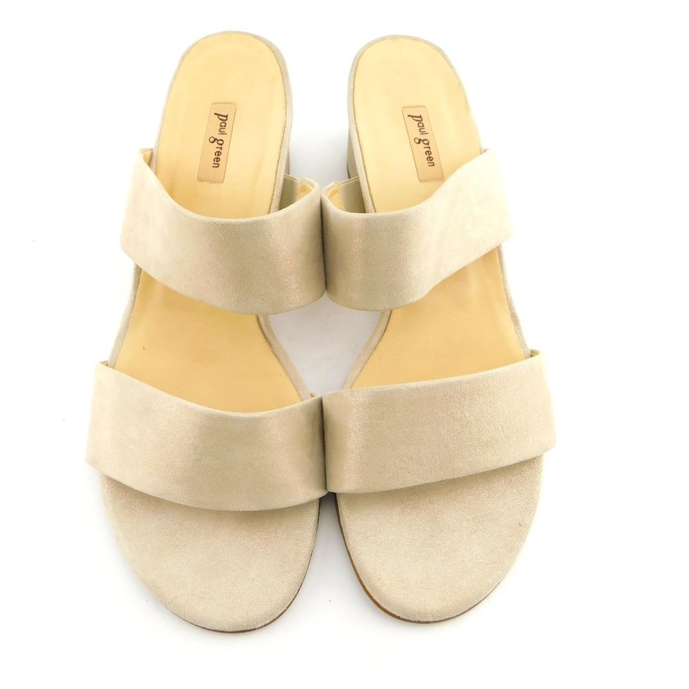 PAUL GREEN Metallic Brush Gold Shimmer Leather Block Heel Sandals 7UK / 9.5US